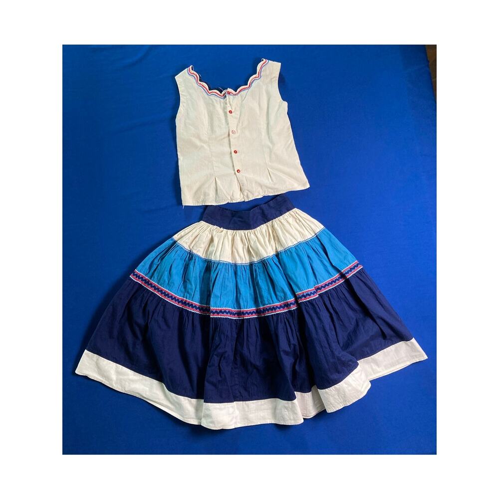 VTG 50’s 60’s Girls Teens Colorful Tiered Skirt with Button Up Sleeveless Top